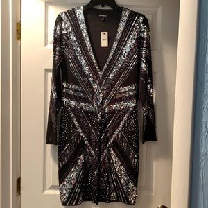 Black and silver sequin party dress
